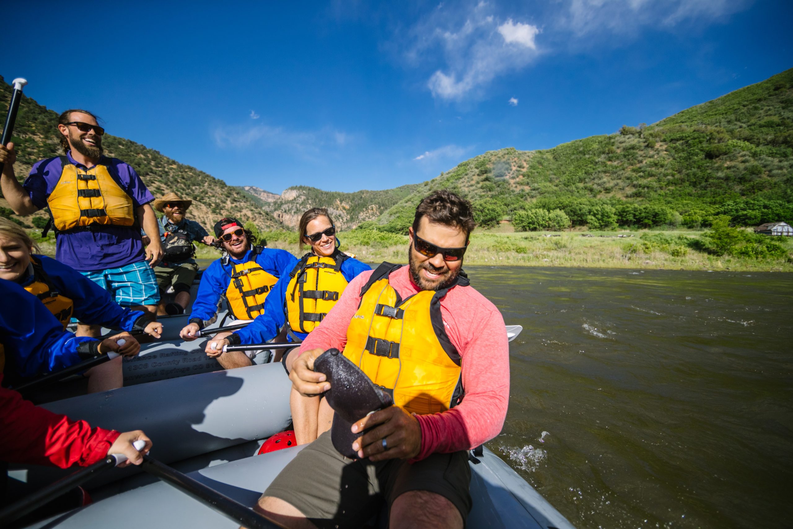group on the river for a colorado rafting tour