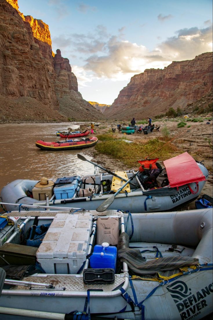 Multiple rafts on river bank