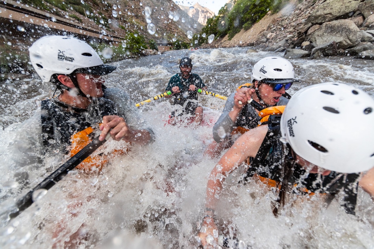 Getting drenched through Entrance Exam rapid on the Shoshone section in Glenwood Canyon.